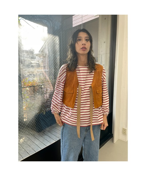 BLACK BY MOUSSY（ブラックバイマウジー）の「front ribbon vest（フロントリボンベスト（ベスト・レディース・ブラック/キャメル・FREE）」の14枚目の写真