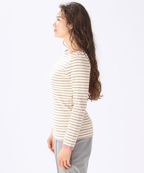 niko and...（ニコアンド）の「マルチボーダーリブロングスリーブプルオーバー（Tシャツ/カットソー・レディース・チャコール/ブルー/イエロー/オレンジ・LARGE/MEDIUM）」の8枚目の写真