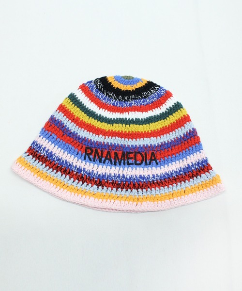 RNA（アールエヌエー）の「E4906 カギ針ボーダーハット（ニットキャップ/ビーニー・レディース・ブラック/グリーン/レインボー・FREE）」の5枚目の写真