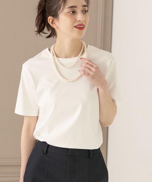 OPAQUE.CLIP（オペークドットクリップ）の「◆シルク調スーピマコットン ベーシックTシャツ【洗濯機洗い可】（Tシャツ/カットソー・レディース・サンドベージュ/ブラウン系その他5/ホワイト系/ブラック/ライトブルー・36/38/40/42）」の6枚目の写真