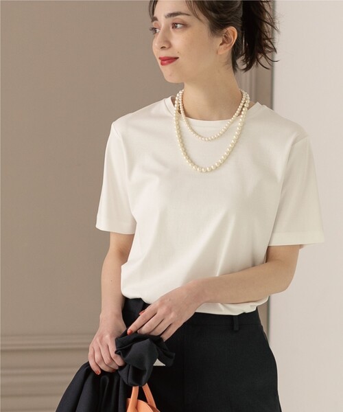 OPAQUE.CLIP（オペークドットクリップ）の「◆シルク調スーピマコットン ベーシックTシャツ【洗濯機洗い可】（Tシャツ/カットソー・レディース・サンドベージュ/ブラウン系その他5/ホワイト系/ブラック/ライトブルー・36/38/40/42）」の7枚目の写真