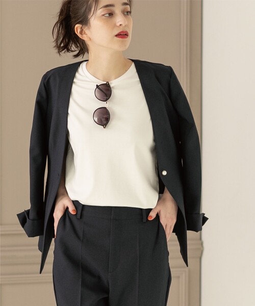 OPAQUE.CLIP（オペークドットクリップ）の「◆シルク調スーピマコットン ベーシックTシャツ【洗濯機洗い可】（Tシャツ/カットソー・レディース・サンドベージュ/ブラウン系その他5/ホワイト系/ブラック/ライトブルー・36/38/40/42）」の8枚目の写真