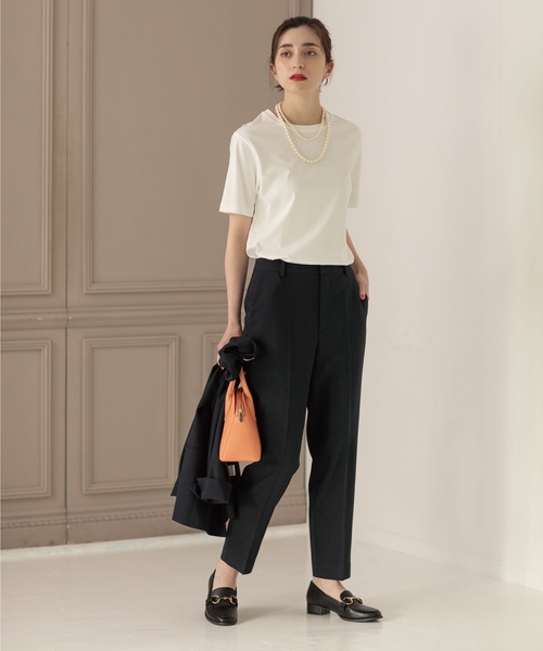 OPAQUE.CLIP（オペークドットクリップ）の「◆シルク調スーピマコットン ベーシックTシャツ【洗濯機洗い可】（Tシャツ/カットソー・レディース・サンドベージュ/ブラウン系その他5/ホワイト系/ブラック/ライトブルー・36/38/40/42）」の10枚目の写真