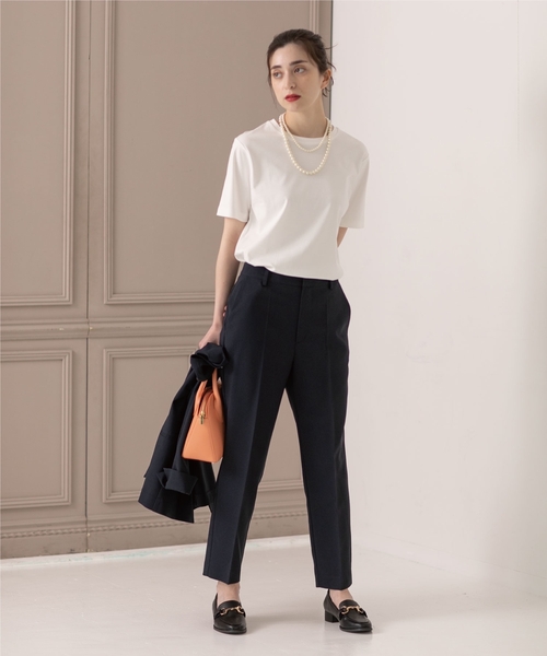 OPAQUE.CLIP（オペークドットクリップ）の「◆シルク調スーピマコットン ベーシックTシャツ【洗濯機洗い可】（Tシャツ/カットソー・レディース・サンドベージュ/ブラウン系その他5/ホワイト系/ブラック/ライトブルー・36/38/40/42）」の11枚目の写真