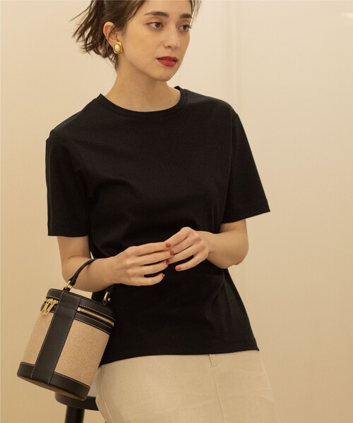 OPAQUE.CLIP（オペークドットクリップ）の「◆シルク調スーピマコットン ベーシックTシャツ【洗濯機洗い可】（Tシャツ/カットソー・レディース・サンドベージュ/ブラウン系その他5/ホワイト系/ブラック/ライトブルー・36/38/40/42）」の16枚目の写真