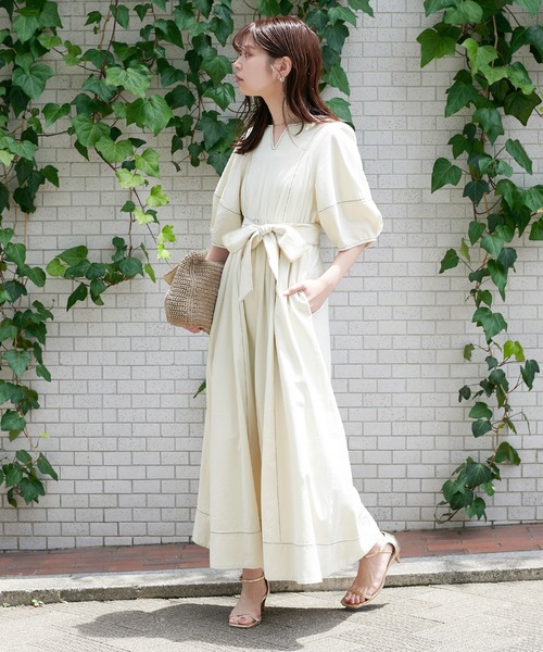 新品　natural coutur ナチュラルクチュール　ランタンスリーブワンピ セール】お家で洗える/ランタンスリーブワンピース（ワンピース
