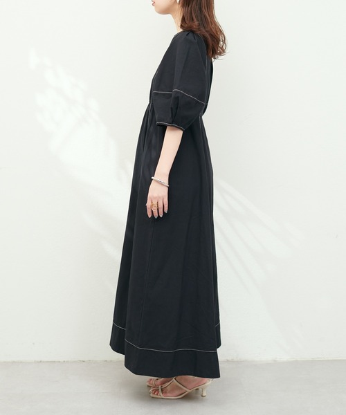 natural couture(ナチュラルクチュール)の「お家で洗える/ランタンスリーブワンピース(ワンピース・レディース・インディゴブルー/ブラック/オフホワイト・SMALL/MEDIUM/LARGE)」の22枚目の写真