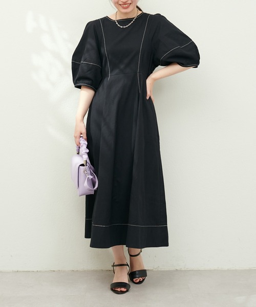 natural couture(ナチュラルクチュール)の「お家で洗える/ランタンスリーブワンピース(ワンピース・レディース・インディゴブルー/ブラック/オフホワイト・SMALL/MEDIUM/LARGE)」の10枚目の写真