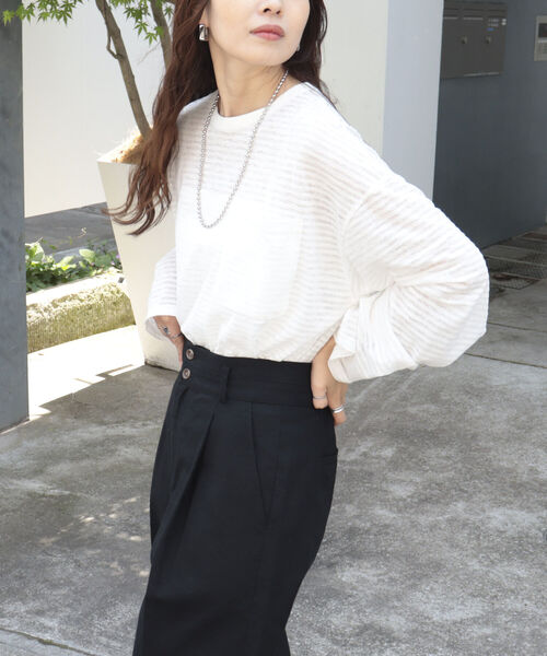 fredy emue（フレディエミュ）の「シアーボーダーロンT（Tシャツ/カットソー・レディース・グリーン系その他/ブルー系その他2/ピンク系その他/ブルー系その他/ホワイト系その他/グリーン系その他4/ピンク系その他4/ベージュ系その他/パープル系その他・38）」の2枚目の写真