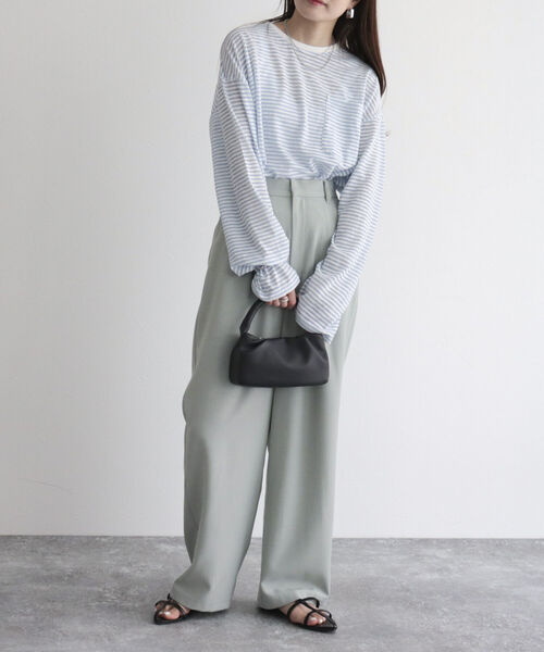 fredy emue（フレディエミュ）の「シアーボーダーロンT（Tシャツ/カットソー・レディース・グリーン系その他/ブルー系その他2/ピンク系その他/ブルー系その他/ホワイト系その他/グリーン系その他4/ピンク系その他4/ベージュ系その他/パープル系その他・38）」の6枚目の写真