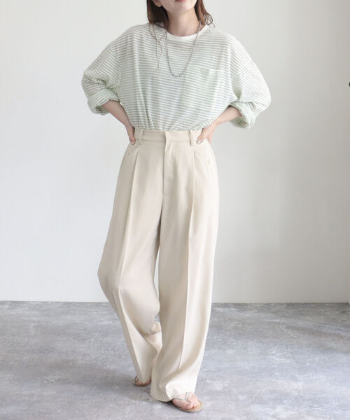 fredy emue（フレディエミュ）の「シアーボーダーロンT（Tシャツ/カットソー・レディース・グリーン系その他/ブルー系その他2/ピンク系その他/ブルー系その他/ホワイト系その他/グリーン系その他4/ピンク系その他4/ベージュ系その他/パープル系その他・38）」の13枚目の写真