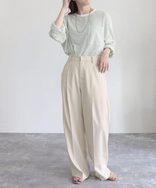 fredy emue（フレディエミュ）の「シアーボーダーロンT（Tシャツ/カットソー・レディース・グリーン系その他/ブルー系その他2/ピンク系その他/ブルー系その他/ホワイト系その他/グリーン系その他4/ピンク系その他4/ベージュ系その他/パープル系その他・38）」の14枚目の写真