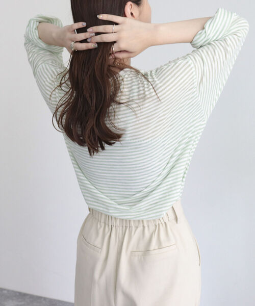 fredy emue（フレディエミュ）の「シアーボーダーロンT（Tシャツ/カットソー・レディース・グリーン系その他/ブルー系その他2/ピンク系その他/ブルー系その他/ホワイト系その他/グリーン系その他4/ピンク系その他4/ベージュ系その他/パープル系その他・38）」の15枚目の写真