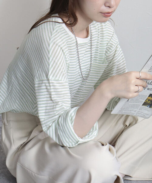 fredy emue（フレディエミュ）の「シアーボーダーロンT（Tシャツ/カットソー・レディース・グリーン系その他/ブルー系その他2/ピンク系その他/ブルー系その他/ホワイト系その他/グリーン系その他4/ピンク系その他4/ベージュ系その他/パープル系その他・38）」の18枚目の写真