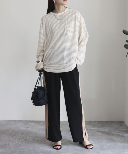 fredy emue（フレディエミュ）の「シアーボーダーロンT（Tシャツ/カットソー・レディース・グリーン系その他/ブルー系その他2/ピンク系その他/ブルー系その他/ホワイト系その他/グリーン系その他4/ピンク系その他4/ベージュ系その他/パープル系その他・38）」の20枚目の写真