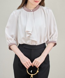 【ZOZO限定】ラッフルタイ付き配色ブラウス