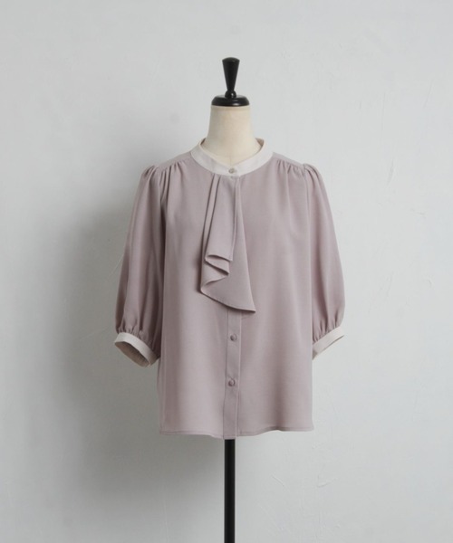 tocco closet(トッコ クローゼット)の「【ZOZO限定】ラッフルタイ付き配色ブラウス(シャツ/ブラウス・レディース・ベージュ系その他/グレー系その他・M)」の7枚目の写真