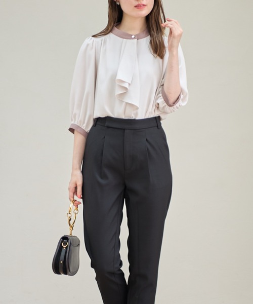 tocco closet(トッコ クローゼット)の「【ZOZO限定】ラッフルタイ付き配色ブラウス(シャツ/ブラウス・レディース・ベージュ系その他/グレー系その他・M)」の22枚目の写真