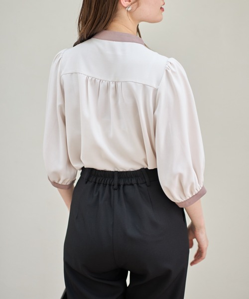 tocco closet(トッコ クローゼット)の「【ZOZO限定】ラッフルタイ付き配色ブラウス(シャツ/ブラウス・レディース・ベージュ系その他/グレー系その他・M)」の6枚目の写真