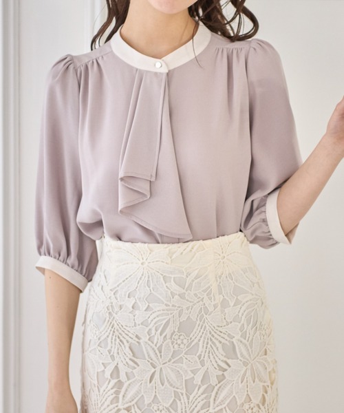 tocco closet(トッコ クローゼット)の「【ZOZO限定】ラッフルタイ付き配色ブラウス(シャツ/ブラウス・レディース・ベージュ系その他/グレー系その他・M)」の17枚目の写真