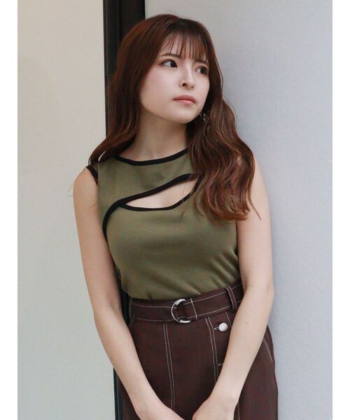 MURUA（ムルーア）の「パイピングラインタンク（タンクトップ・レディース・ブラック/カーキ・FREE）」の10枚目の写真