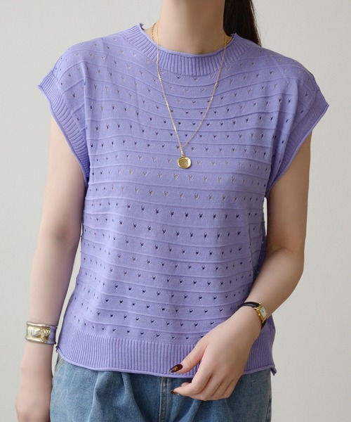 ibeul_(イベール)の「アイレットモックネックトップス(Tシャツ/カットソー・レディース・イエロー/グリーン/ホワイト/ブラック/パープル・FREE)」の13枚目の写真