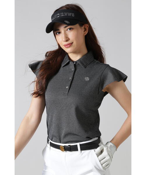 新作　St ANDREWS. フリル袖ポロシャツ セール】【St ANDREWS】ストレッチラメバーズアイ袖フリルポロシャツ