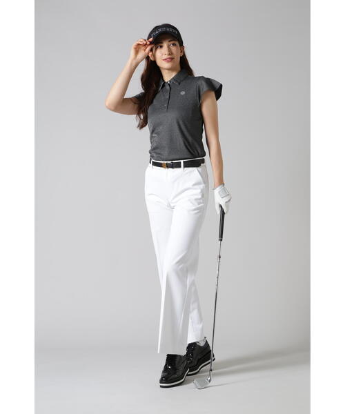 新作　St ANDREWS. フリル袖ポロシャツ セール】【St ANDREWS】ストレッチラメバーズアイ袖フリルポロシャツ