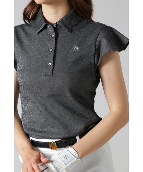 新作　St ANDREWS. フリル袖ポロシャツ セール】【St ANDREWS】ストレッチラメバーズアイ袖フリルポロシャツ