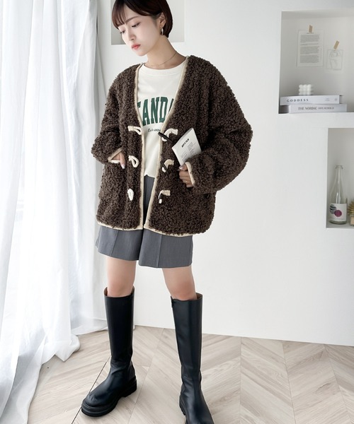 プードル　モップ　ふわふわ　シープボア　カーディガン　コート プードル モップ ふわふわ シープボア カーディガン コート