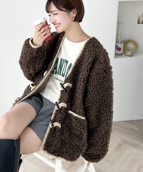 セール】レトロクラシカルな装い叶う。トグル付プードルボア