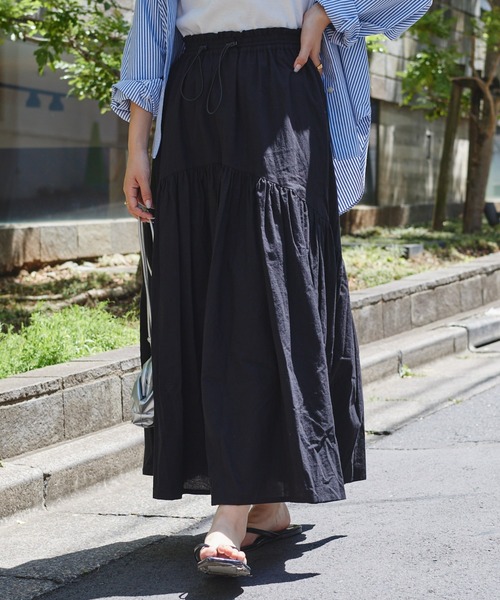 CIAOPANIC TYPY（チャオパニックティピー）の「ドロストギャザーコットンボイルボリュームスカート（スカート・レディース・ブルー/ブラック/ホワイト・ONE SIZE）」の5枚目の写真