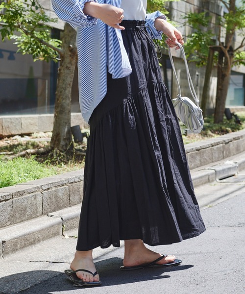 CIAOPANIC TYPY（チャオパニックティピー）の「ドロストギャザーコットンボイルボリュームスカート（スカート・レディース・ブルー/ブラック/ホワイト・ONE SIZE）」の9枚目の写真