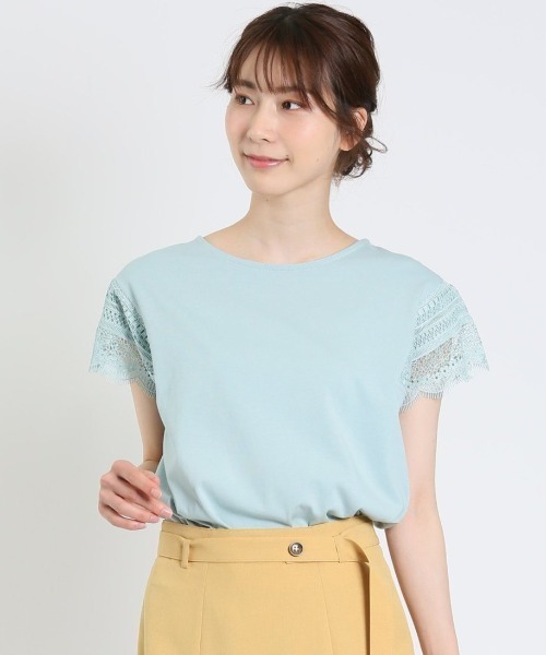 m.f.editorial（エムエフエディトリアル）の「m.f.エディトリアル レディース コットン レースデザイン Tシャツ（Tシャツ/カットソー・レディース・ライトグレー/ホワイト/ライトグリーン・FREE）」の3枚目の写真