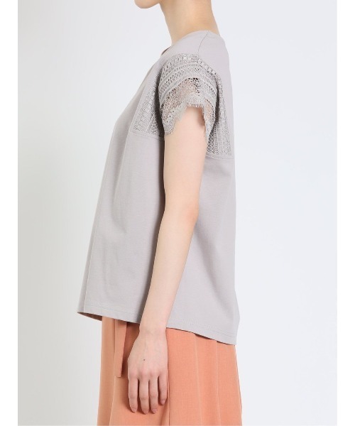m.f.editorial（エムエフエディトリアル）の「m.f.エディトリアル レディース コットン レースデザイン Tシャツ（Tシャツ/カットソー・レディース・ライトグレー/ホワイト/ライトグリーン・FREE）」の6枚目の写真