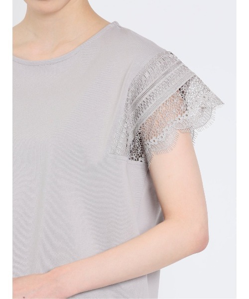 m.f.editorial（エムエフエディトリアル）の「m.f.エディトリアル レディース コットン レースデザイン Tシャツ（Tシャツ/カットソー・レディース・ライトグレー/ホワイト/ライトグリーン・FREE）」の9枚目の写真