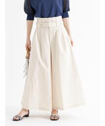 共ベルト付タックガウチョパンツ