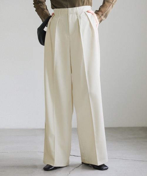 select MOCA（セレクトモカ）の「ダブルタックツイルスラックス（スラックス・レディース・ベージュ/ブラック/アイボリー・SMALL/MEDIUM）」の2枚目の写真