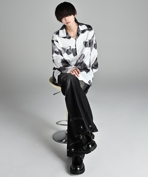 デザインセットアップ、アート柄ドルマン セール】dolman sleeve open color shirt / ドルマンスリーブオープン