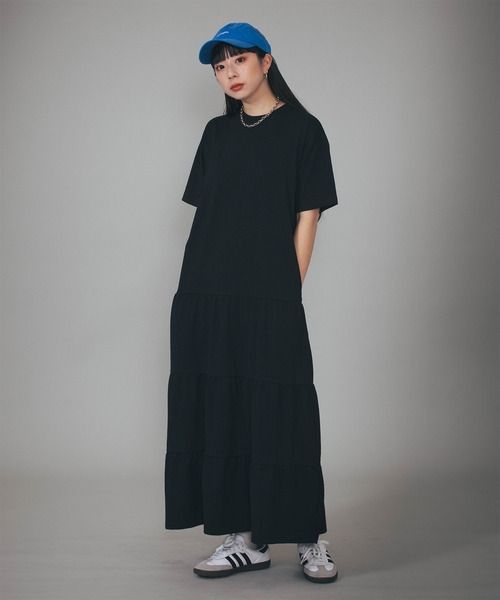 BABU-BU（バブーブ）の「TIERED CUT SEW MAXI H/S ONEPIECE（ワンピース・レディース・ブラック/ベージュ・ONE SIZE）」の12枚目の写真