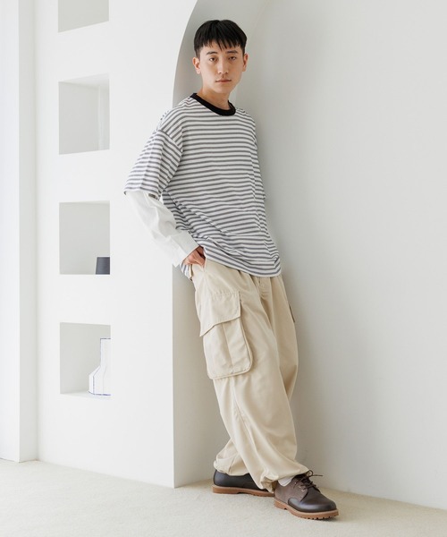 CONP Voetex 長袖Tシャツ スワールフェイクレイヤードスリムフィット ARCADE tシャツ 重ね着 ワッフルフェイクレイヤード ロング