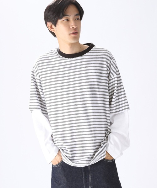 新品 ニコアンド ストライプ ロングスリーブ Tシャツ GEORGE'S セール】USAコットンロングスリーブTシャツ（Tシャツ/カットソー