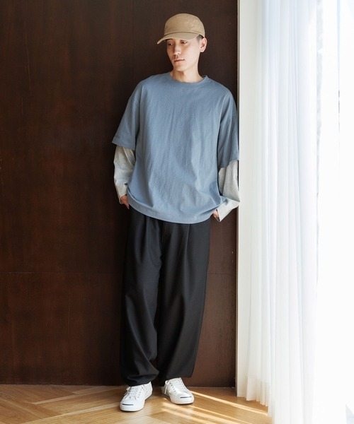 新品 ニコアンド ストライプ ロングスリーブ Tシャツ E'S セール】フェイクレイヤードロングスリーブTEE（Tシャツ