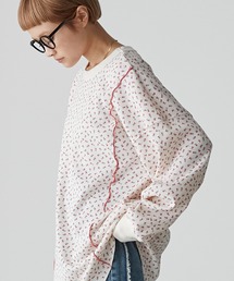 forksy. | 【forksy.】小花柄ワッフルメロー配色オーバーサイズロンT(Tシャツ/カットソー)
