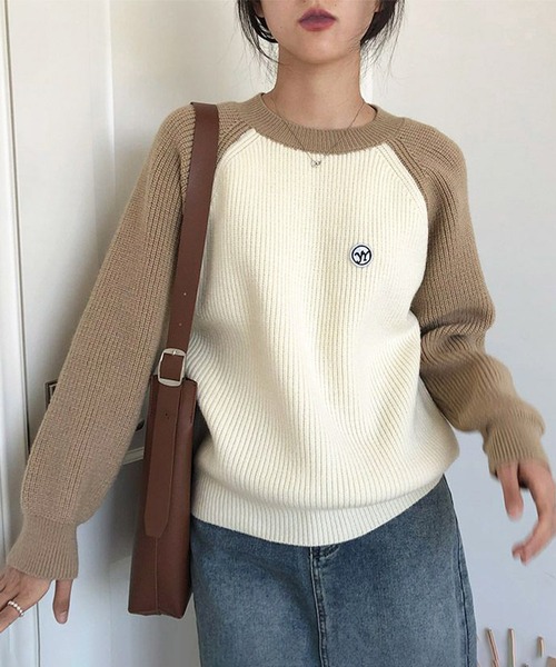 Dewlily(デューリリー)の「配色スリーブ切り替えニット(ニット/セーター・レディース・ブラック/ブラウン/グリーン・FREE)」の1枚目の写真