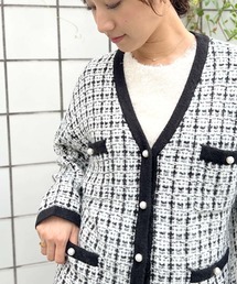 PICCIN PERLA | ウール混 パールボタン ニットジャケット(ノーカラージャケット)