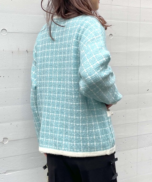 PICCIN PERLA(ピッチンペルラ)の「ウール混 パールボタン ニットジャケット(ノーカラージャケット・レディース・ブルー/オフホワイト/ブラック・M)」の21枚目の写真