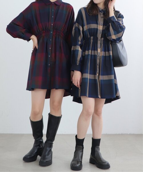 RAY CASSIN（レイカズン）の「ウエストシャーリングミニワンピース（シャツワンピース・レディース・キナリ/ブルー系/ピンク/パープル系・FREE）」の3枚目の写真