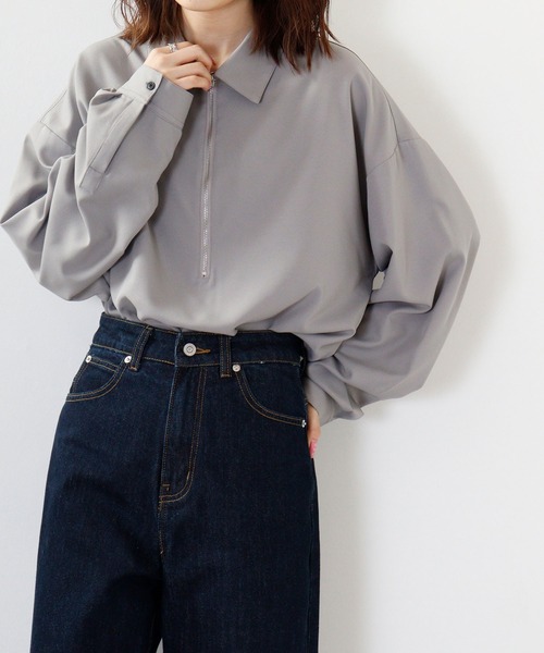 CIAO(チャオ)の「ciao ハーフジップ ドレープシャツ 長袖(シャツ/ブラウス・メンズ・ホワイト/グレー/ブルー/ブラック・M/L)」の1枚目の写真