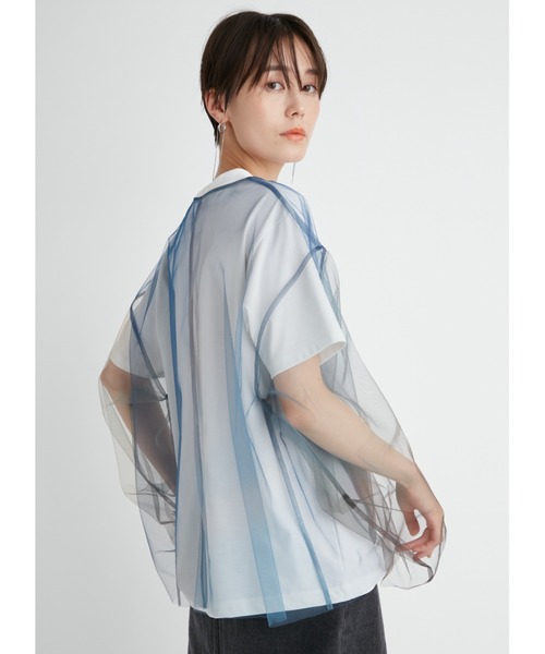 エミアトリエ　emmi チュールプルオーバー　ブルー 美品】エミアトリエ emmi 24SS チュールプルオーバー ブルー